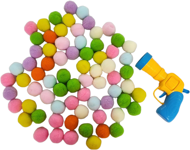 펫카 고양이 양털공 장난감 100p + 발사기, 혼합색상, 1세트