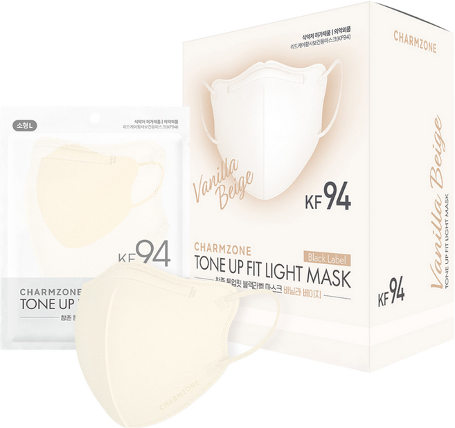 참존 톤업핏 블랙라벨 라이트 KF94 키즈 마스크 소형 L, 바닐라 베이지, 1개, 25개입