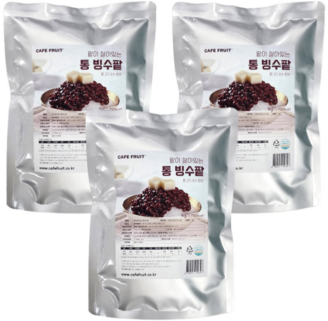 (국산 특가) Cafe fruit 팥이 살아있는 통 빙수팥 100% 국내산 팥, 1kg, 3개