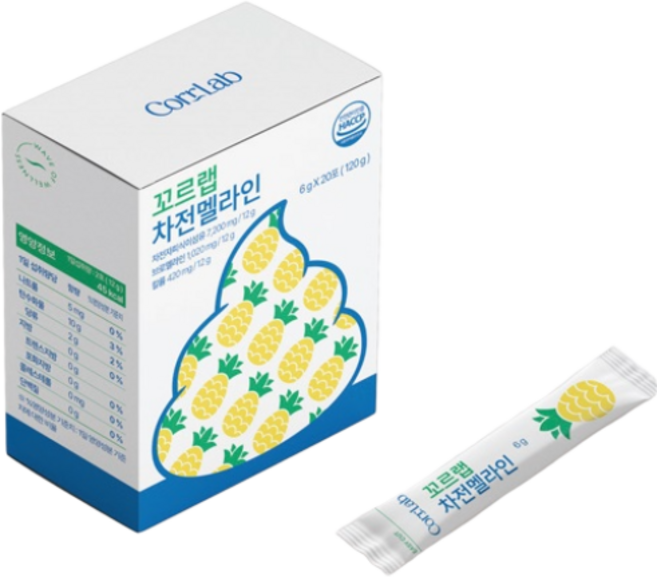 꼬르랩 차전자피 식이섬유 차전멜라인 20포 72000mg 브로멜라인 10200mg 효소, 1박스, 120g