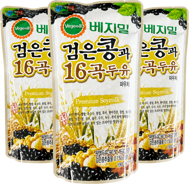 베지밀 검은콩 16곡두유 파우치, 190ml, 45개