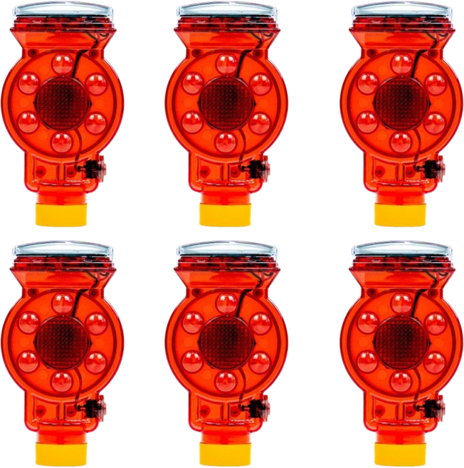 LED 자석용 쏠라 경고등(6개입) / 경광등 쏠라등 공사장 깜빡이 태양열 충전 유도등 도로 안전용품 마그넷 고정, 6개, 레드