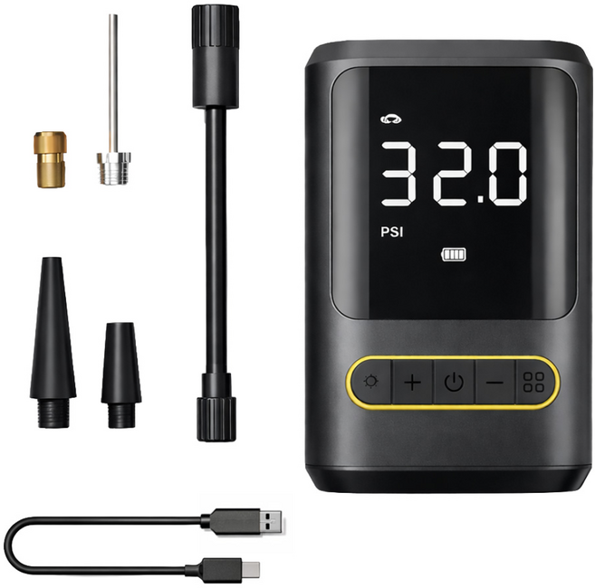 디프 휴대용 무선 타이어 공기압 주입기, 블랙, 1개
