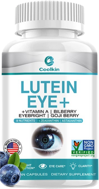 루테인 + 비타민 A - 제아잔틴 아스타잔틴 기장 블루베리 구기자 - 눈 건강 보조제 - 황반부 망막 야간 시력 지원 - 블루라이트 및 건조한 눈의 피로 완화, 1개, 60정