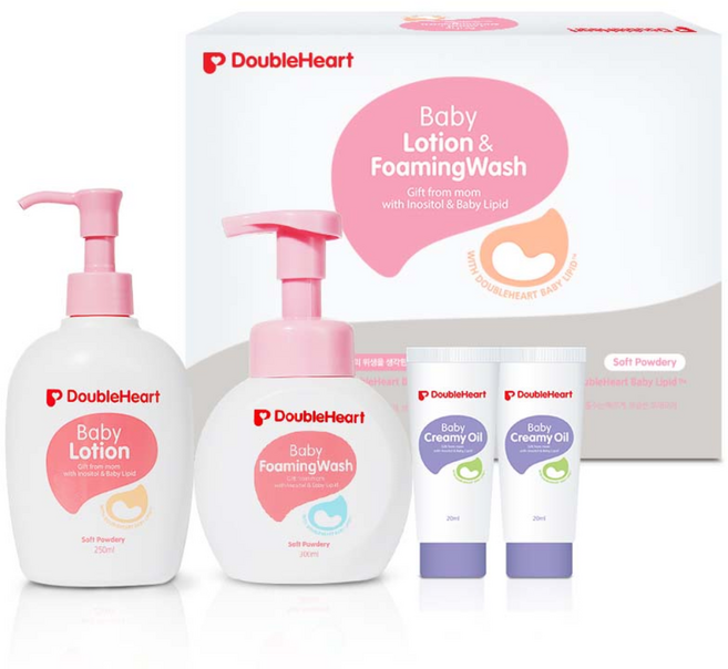 더블하트 소프트 파우더리 베이비 로션 250ml + 포밍워시 300ml + 스킨케어 랜덤발송 20ml x 2p, 1세트