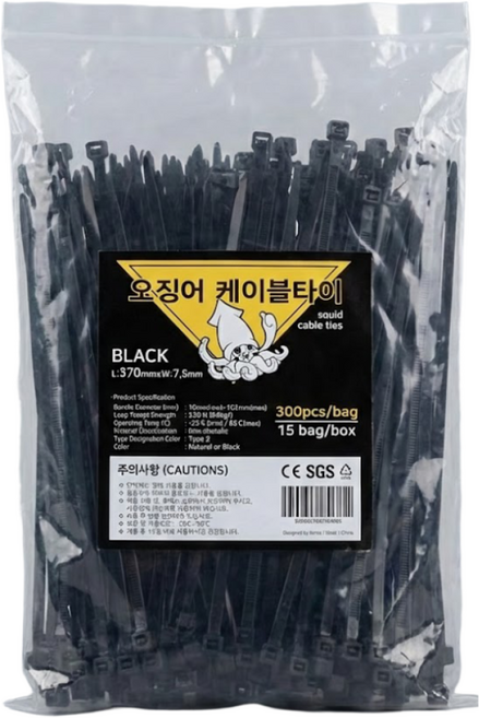 오징어 케이블타이 블랙 370mm 300개, 1세트
