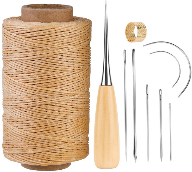 초급 가죽수공예세트 가죽공예공구 바늘 도구세트 250미터 왁스 실 내추럴 입문용 수공 가죽수선 공예용, 1개