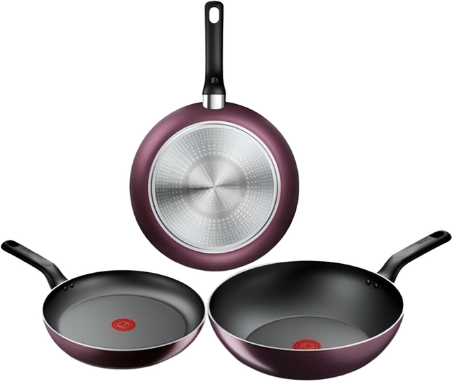 테팔 인덕션 티타늄 메를로 후라이팬 웍 3종세트, 블랙+버건디, 1세트, 프라이팬24+28+웍28
