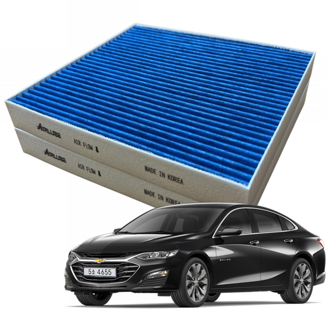 에어루브 블루 E11 PM0.3 프리미엄 활성탄 말리부 에어컨 필터, 2개, 올 뉴 말리부 / 더뉴 말리부-P159