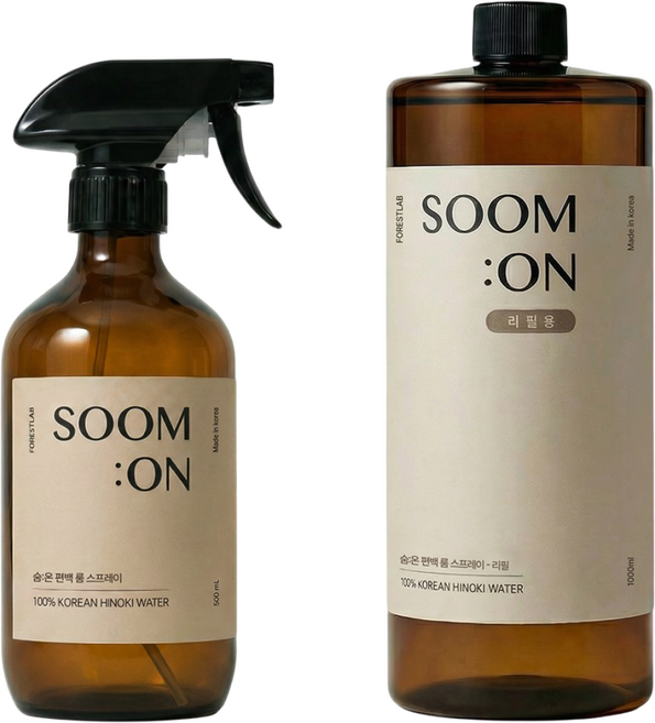 천연 숨온 편백 500ml+리필세트 룸스프레이 피톤치드 탈취제 국내산, 1세트, 1.5L