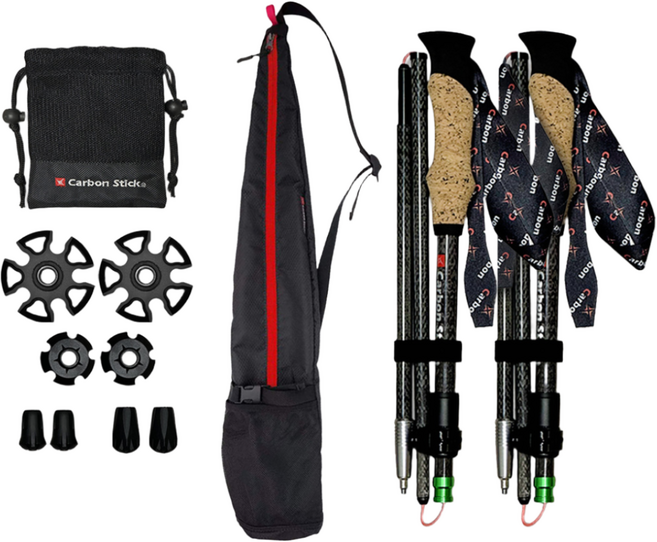 [엑스카본] MX-3 초슬림 카본 등산스틱 5단 접이식 초미니 초경량 손목스트랩 2개 1세트