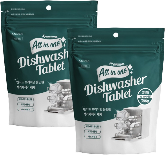 민티드 프리미엄 올인원 식기세척기 세제, 2개, 360g