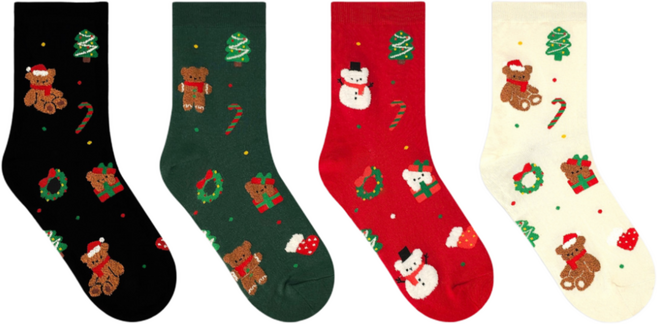러블리삭스하우스 여자 패션 즐거운 크리스마스 양말 4켤레 세트