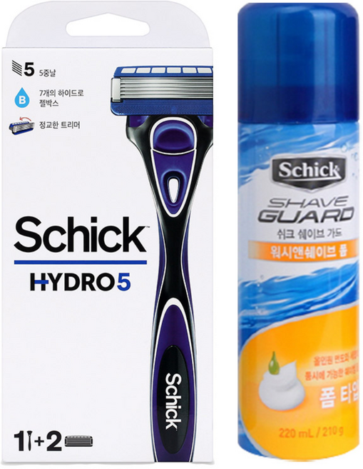 쉬크 하이드로5 베이직 면도기+날2입 + 워시앤쉐이브폼 220ml, 1개