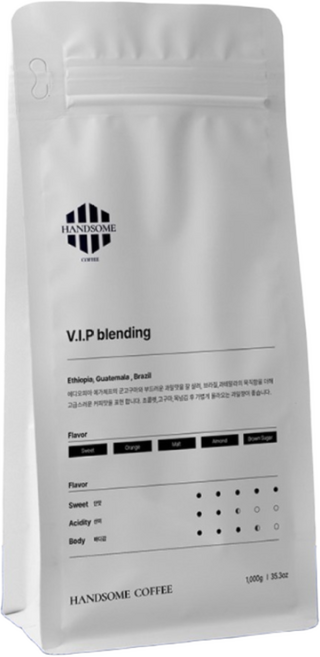 핸섬로스팅하우스 VIP블랜딩 원두 홀빈(에디오피아% 과테말라% 브라질%) 스폐셜원두 사용, 1개, 500g, 홀빈(분쇄안함)