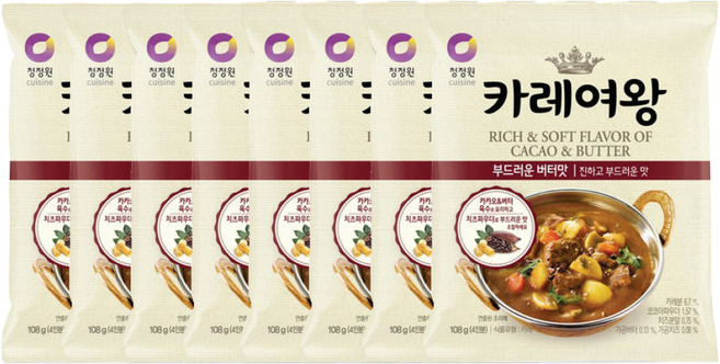 TORIMALL 청정원 카레여왕 "부드러운 버터맛", 108g, 8개
