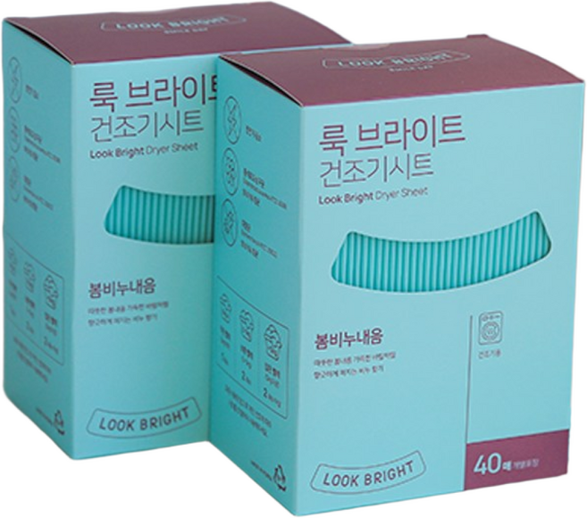 룩브라이트 건조기시트지 드라이 종이 섬유유연제 정전기방지, 2개, 봄비누내음