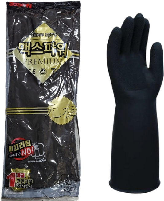 (10켤레) 맥스파워 공업용 고무장갑 TK 보생 수산업 임업 9호 10호, 흑색, 대(L), 10개
