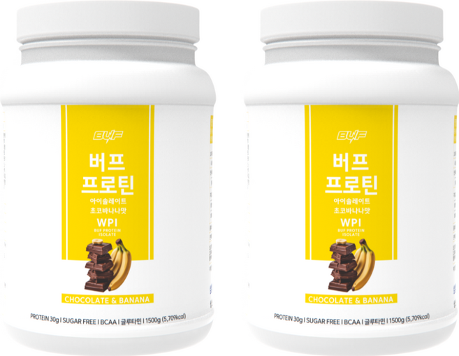 버프 프로틴 아이솔레이트 WPI 100% 유청 단백질 보충제 파우더 초코바나나맛 1.5kg, 2개
