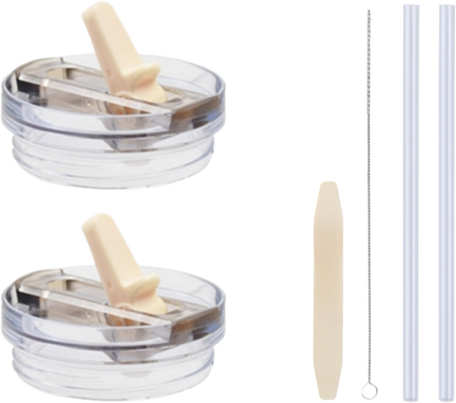 StanGrip 업그레이드 스탠리 텀블러 퀜처 591 / 887 / 1180 호환 빨대 마개 밀폐 뚜껑 교체용 2개, 크림, 1세트, 887ml