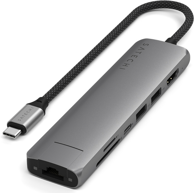 사테치 C타입 7in1 알루미늄 초슬림 이더넷 멀티 허브 10Gbps, 스페이스 그레이(리뉴얼 버전), 1개