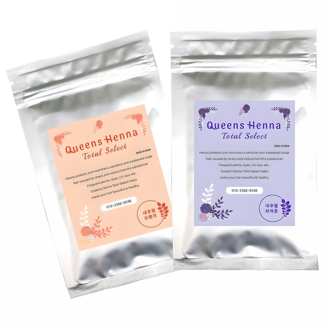 1+1 퀸즈 토탈셀렉트 100g 천연헤나염색 부터 빠른새치염색, 내추럴오렌지+내추럴브라운(천연)