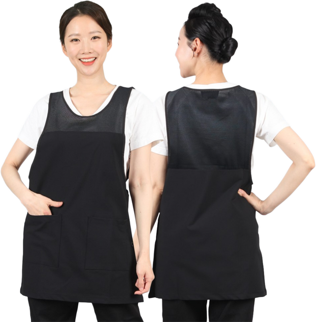 요양보호사 요양원 재활병원 복지센터 식당 원피스 앞치마 망사 메쉬 여름 가볍고 얇은 옆트임 단체 문구 로고 인쇄 자수, LA58 검정단색M, 1개