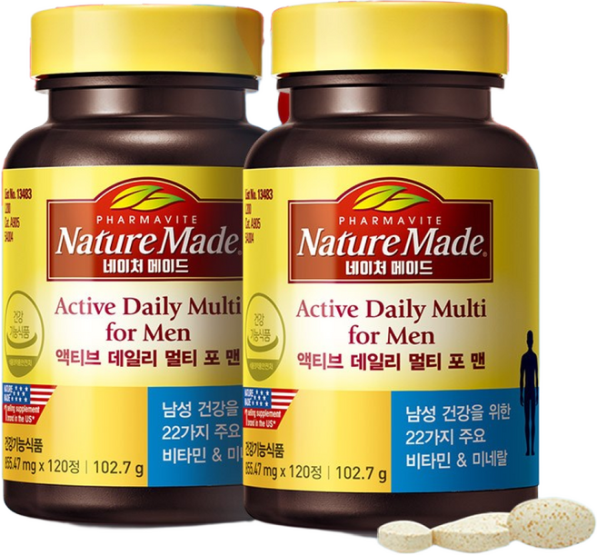 네이처메이드 액티브 데일리 멀티 포 맨 (남성종합비타민), 120정, 2개
