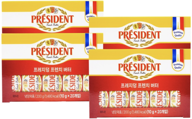 프레지덩 무가염버터 미니포션 200g 발효향 진한 버터 베이킹 스테이크, 800g, 1세트
