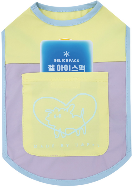 유앤펫 핫썸머 아이스팩 야광 쿨나시 티셔츠 중형견 대형견옷, 옐로우+퍼플, 1개