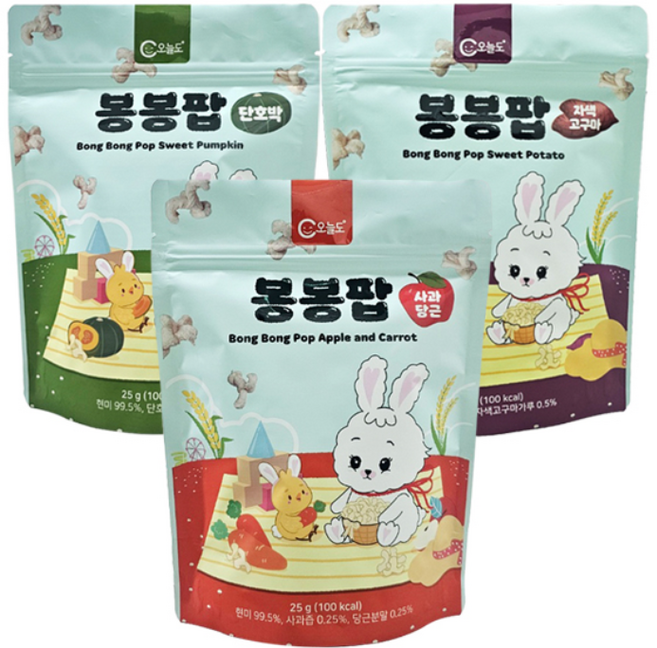 오늘도 유기농 아기과자 봉봉팝 혼합세트, 1세트, 75g, 혼합맛(사과당근/단호박/자색고구마)