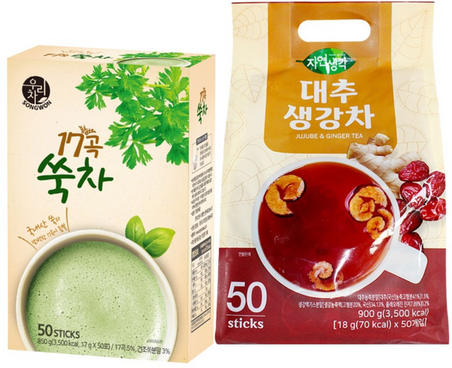 송원 17곡 쑥차 50T *희창 대추생강차 50T, 1세트