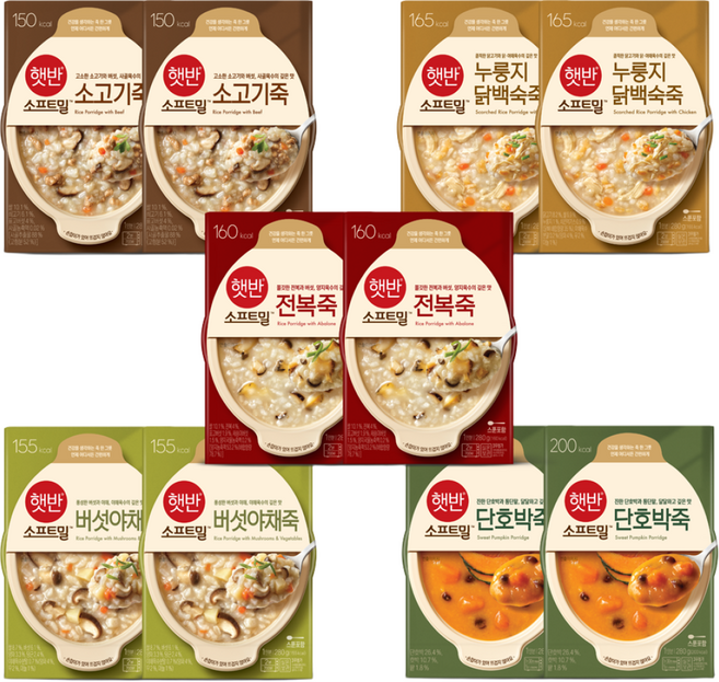 (상온)[비비고]죽267g10종세트/누룽지닭백숙2 전복2 버섯야채2 소고기2 단호박2, 2세트, 2.8kg