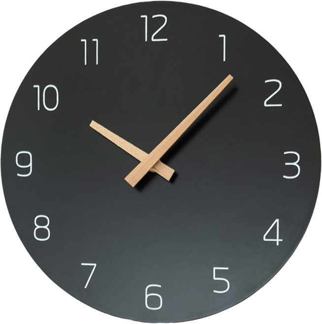 백화상점 무선 무소음 우드 벽시계, 블랙