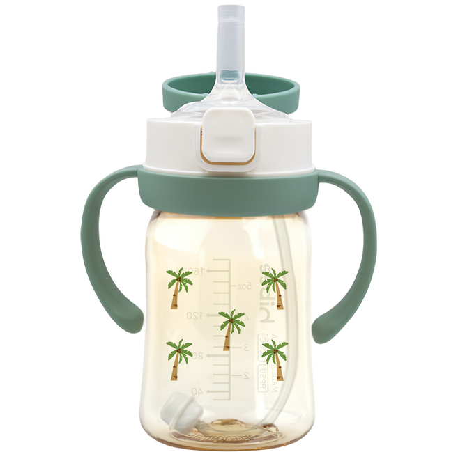 [100%국내제조]하이비 PPSU 원터치 빨대컵(빨대2종포함), 야자수올리브그린, 1개, 170ml