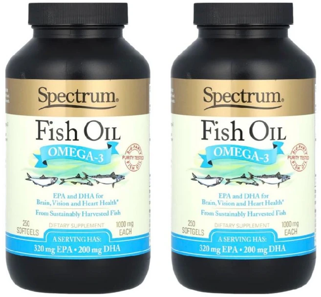 Spectrum Essentials 스펙트럼 에센셜 피쉬 오일 오메가-3 1000mg, 2개, 250정 - 쿠팡