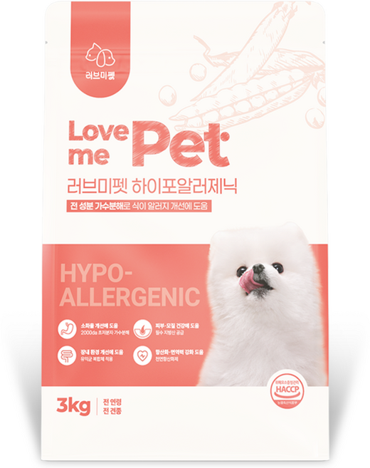 러브미펫 강아지 가수분해 눈물 사료 하이포알러제닉 사료, 1개, 3kg, 곡물