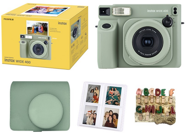 인스탁스 와이드400 가죽케이스 패키지 즉석카메라, 1세트, 세이지그린/그린