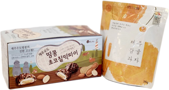 [제주커머스] 제주 우도땅콩 초코 찰떡파이 20개입 1박스 + 국내산 우리밀 감귤과자 증정 제주직송, 720g