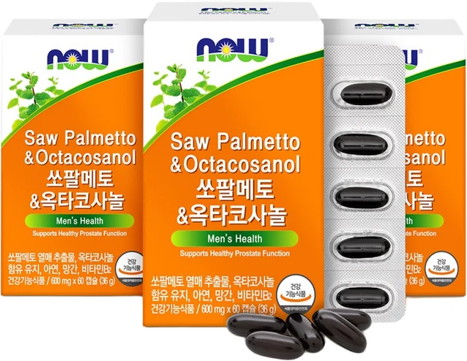 나우푸드 쏘팔메토&옥타코사놀 60캡슐 3박스, 60회분 - 쿠팡