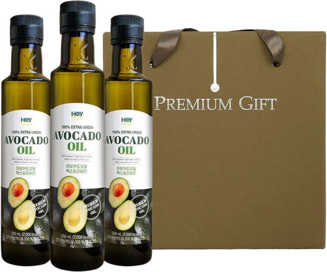 [선물세트] 헤이프레쉬 100% 엑스트라버진 아보카도 오일 250ml x 3병 선물박스포장, 1세트, 750ml