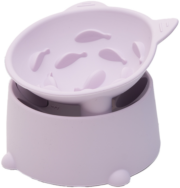 고양이 슬로우식기 실리콘 급체방지 높이조절 고양이밥그릇, 1개, 퍼플