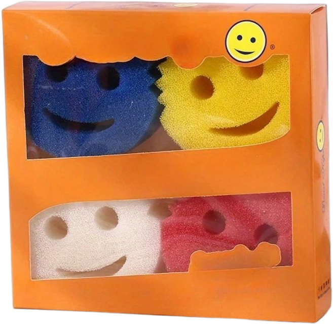 귀여운 스마일 다기능 세척 주방 욕실 스펀지 4개 세트, 1세트