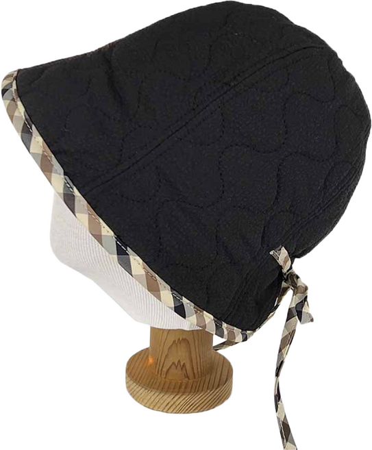 와이앤와이 중년여성 체크 누빔 리본 벙거지 보온 방한모 따뜻한 엄마 외출모자