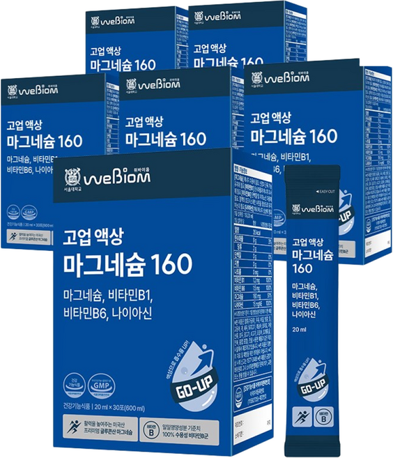 [본사] 서울대 위바이옴 글루콘산 고업 액상 마그네슘160 / 비타민B1 비타민B6 나이아신, 600ml, 6개