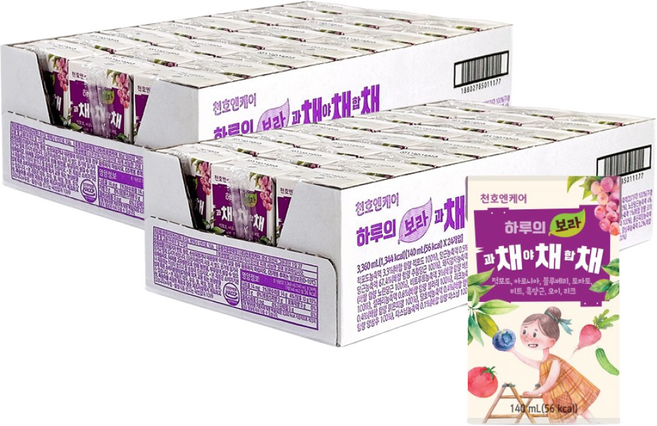 [천호엔케어] 하루의 보라 과채야채합채 140ml 24팩 x 2박스/ 채채채 주스 / 블루베리 아로니아 토마토 비트, 48개