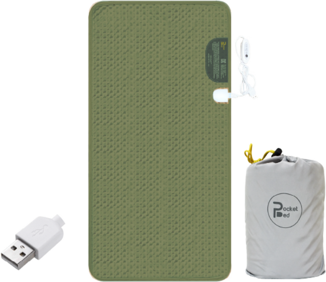 USB타입 차박 캠핑용 워셔블 포켓베드 온열매트 전기요 작은수납부피, USB1구 (37x80), 카키색