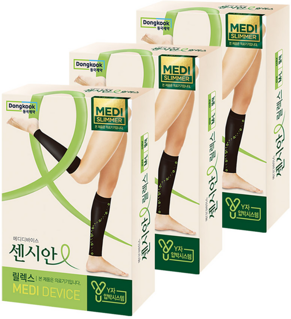 동국제약 센시안 릴렉스 메디슬리머 종아리 압박스타킹 밴드 (블랙), 3개, 종아리/무릎형