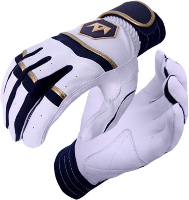 크라운비 커스텀 골드에디션 천연양피 배팅장갑 야구장갑, 화이트네이비, 1개