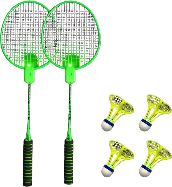 밤에도 즐기는 야외 야간 셔틀콕 라이트업 라켓 불빛나는 LED 배드민턴 세트, 1개